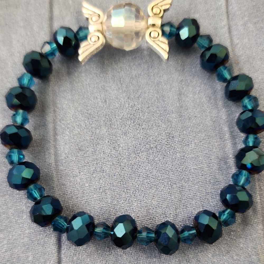 Handcrafted Elegant Blue BeadedAngel Bracelet.